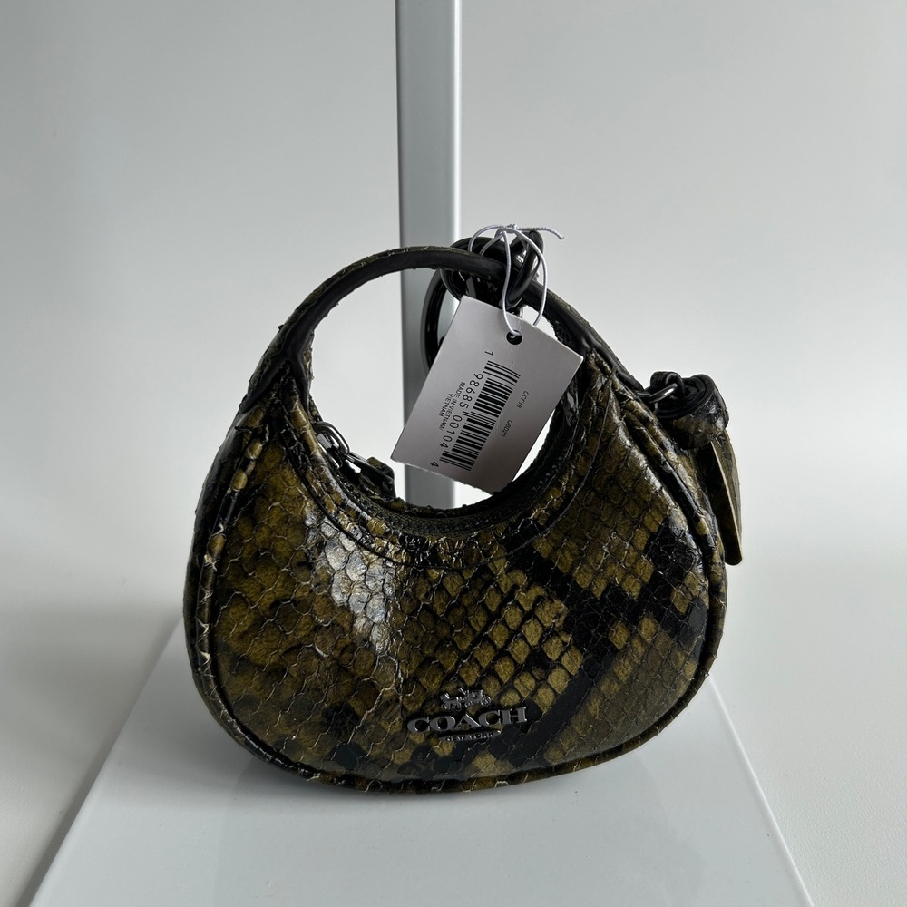 Coach Carmen Green Snake Print Embossed Leather Bag Charm NWT CCF18